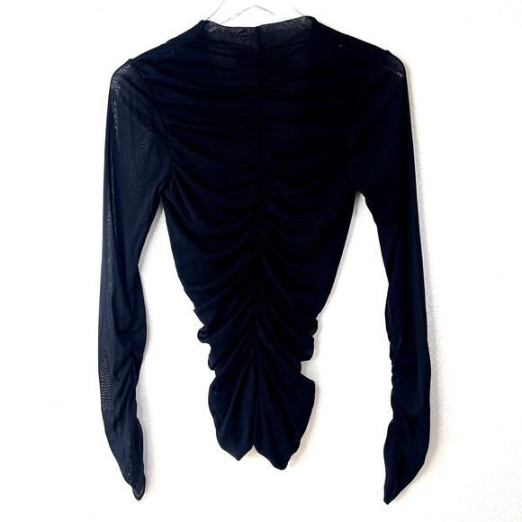 Diane Von Furstenberg Julie Mesh Top Ruched Black Long Sleeve Semi Sheer XS Zip - Picture 6 of 7
